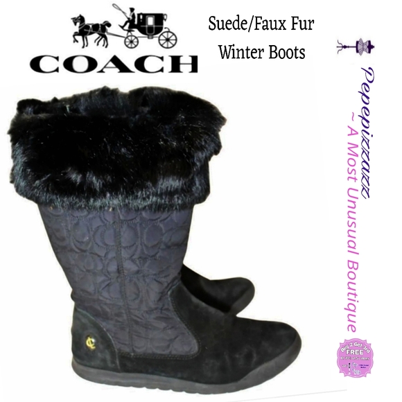 Coach Talen Quilted Suede w Zipper Winter Boots Faux fur  7.5 - Picture 2 of 13